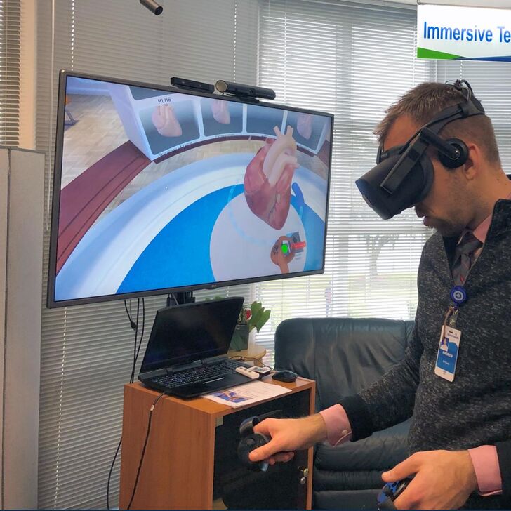Student wearing VR headset